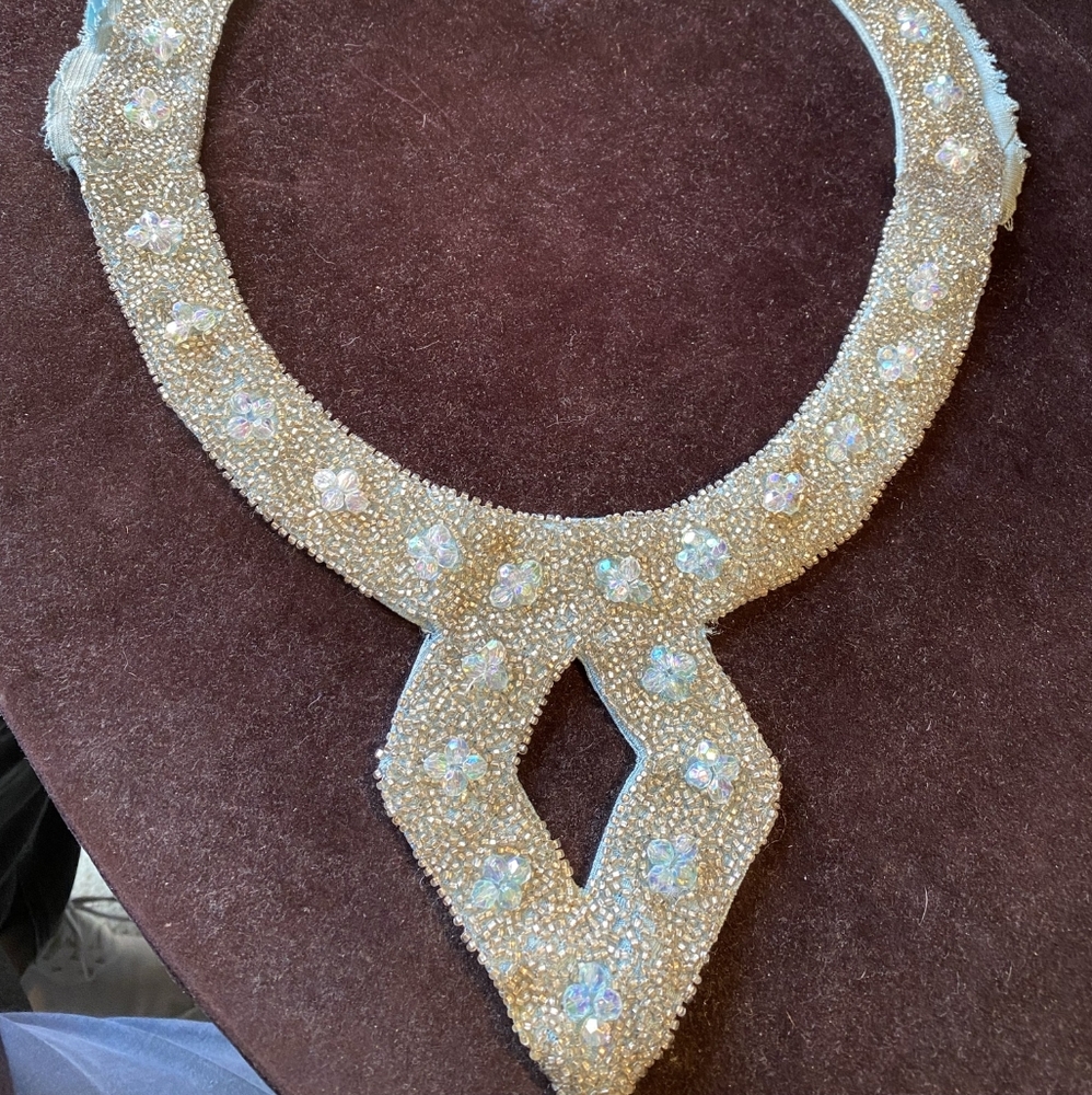 beautifully appliqué trimming are made of luxe glass bugle beads and seed beads